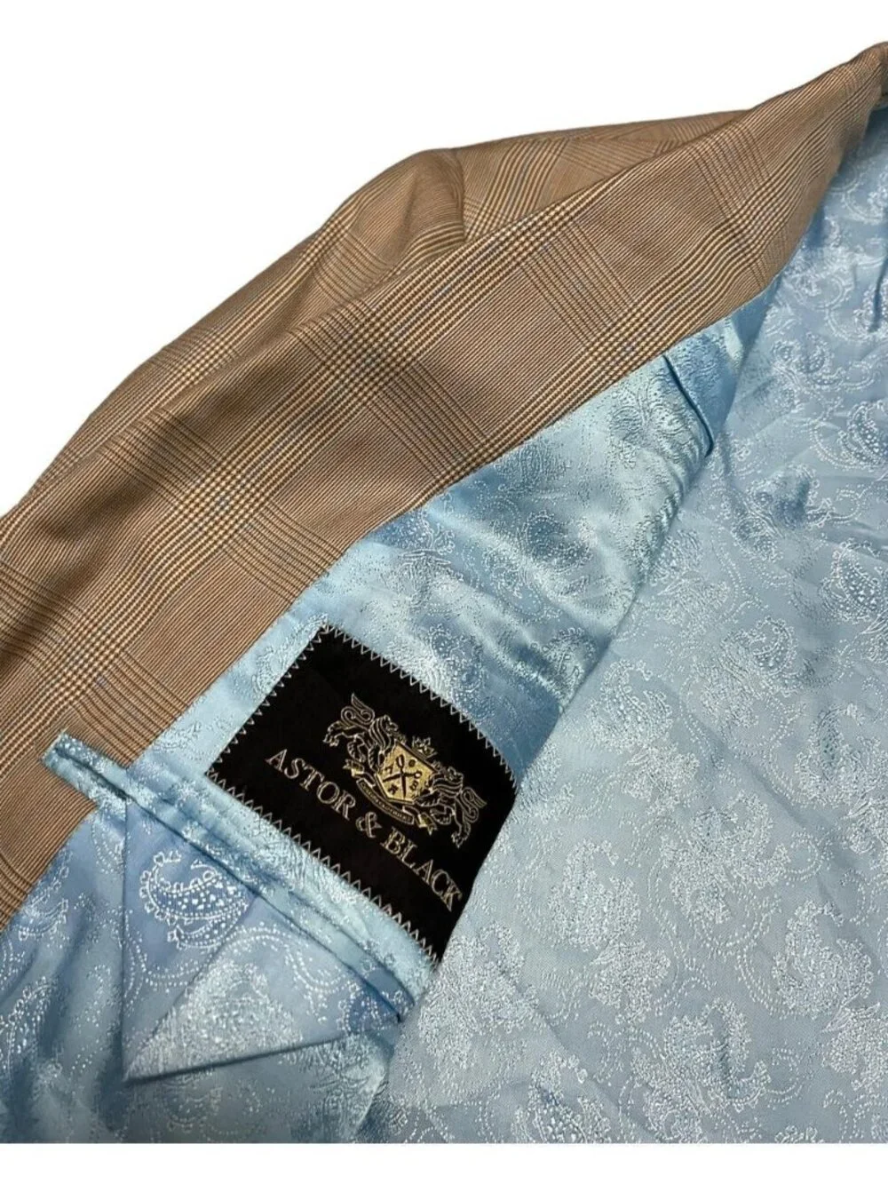Astor & Black Blazer Luxury Custom Made Plaid Checkered Suit Jacket Mens Medium